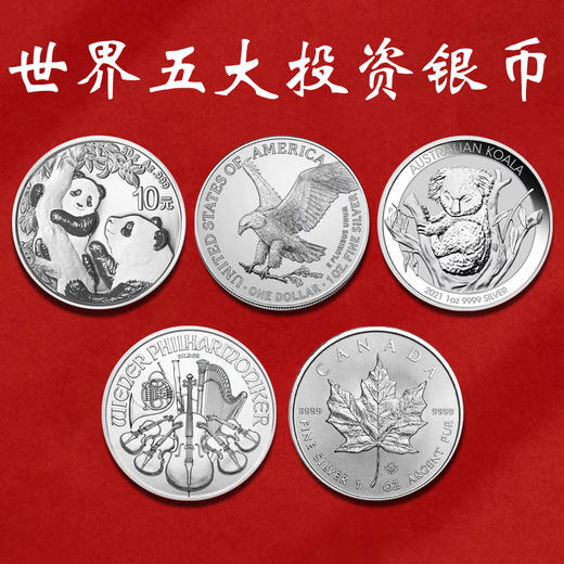 2021年世界五大投资银币，一套5枚，中国金币封装套装 商品图0