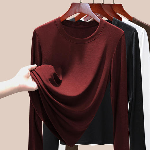 「自j」全新升级【铂金会员109/天猫149/差价40】(55407)洛诗琳新款莱赛尔天丝打底衫2025秋季修身正肩长袖T恤上衣 商品图3