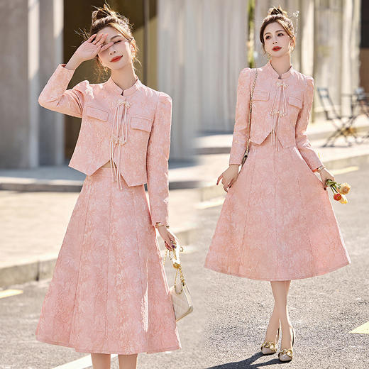 新中式G风提花盘扣时尚气质半身裙两件套套装YQH2612 商品图2