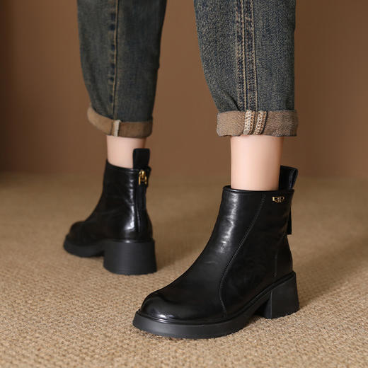 FR 85155真皮短靴复古粗跟羊皮棉靴保暖马丁靴 商品图3