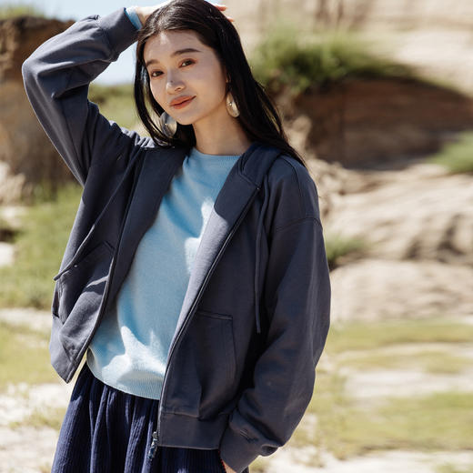 绽放578朵/毛圈棉连帽开襟落肩长袖卫衣女慵懒简约新款休闲外套 商品图1