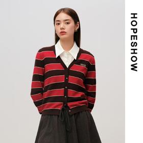 红袖HOPESHOW女装 红咖条开衫89125330125