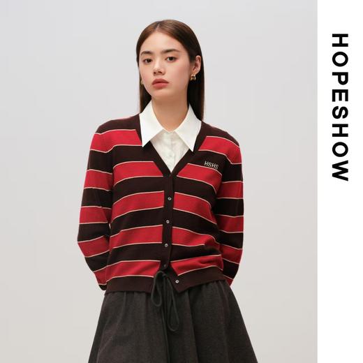红袖HOPESHOW女装 红咖条开衫89125330125 商品图0