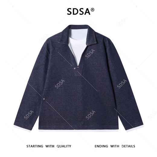 T8030SDSA男士秋冬新款痞帅男装设计感假两件V领长袖T恤纯色休闲风简约 商品图1