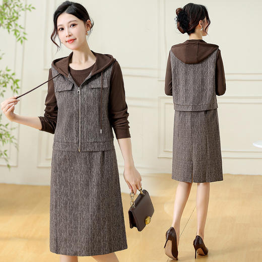 QYM F180-Y两件套妈妈装时尚中长款连衣裙 商品图0