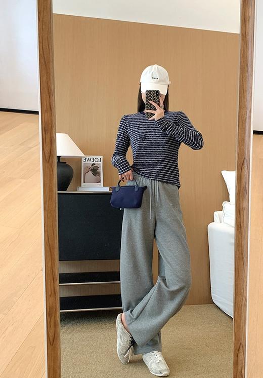 香香5号条纹T雪花肌理软糯植绒撞色长袖T恤 商品图9