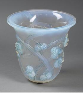 独角鹿西洋古董 1930年法国水晶工坊出品「MURES 黑莓」主题蓝色欧泊水晶花瓶