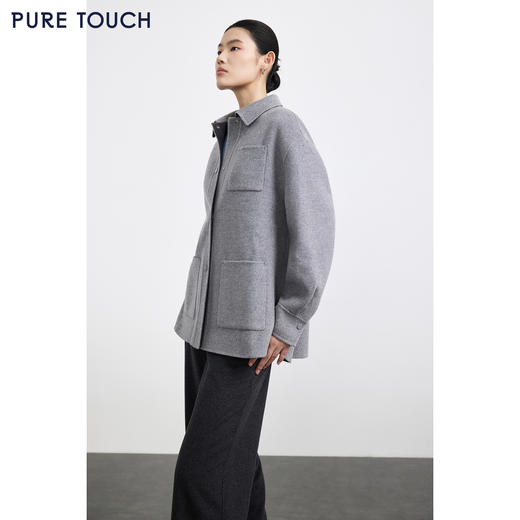 PURE TOUCH女装25秋冬新款双面呢大衣短款外套丝绒毛混纺毛呢上衣 商品图3
