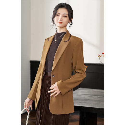 剩S/XXL 米思阳2026春季新款时尚简约大气咖色西装通勤修身显瘦外套女0385 商品图2