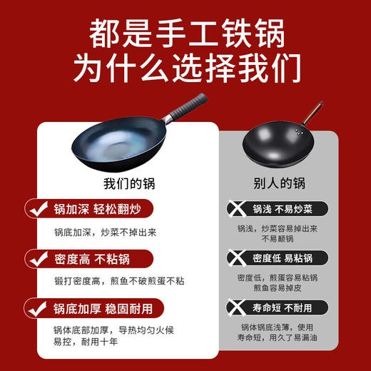 金卫德章丘炒锅铁锅手工锻打铁锅无涂层不粘锅家用炒菜锅鱼鳞烤蓝款 商品图8