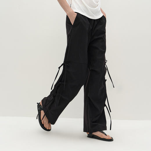 商场同款|森马休闲裤女秋蝴蝶结宽松肌理长裤2025新款甜酷阔腿裤 商品图2