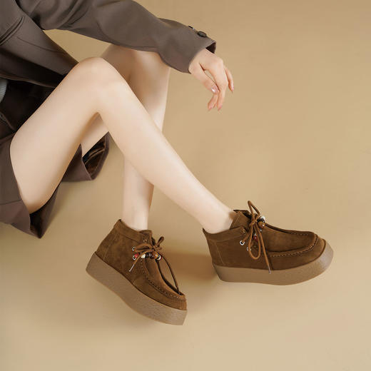 Westory2025年冬季绒面袋鼠鞋方头厚底细带高帮休闲鞋民俗风情短靴S25DS85481 商品图7