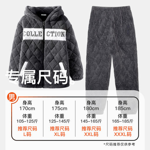 爱帝冬季三层夹棉家居服套装加厚保暖(男女款可选) 商品图5