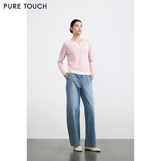 PURE TOUCH女装 25秋冬新款弯刀牛仔裤高腰纯棉阔腿宽松长裤 商品图1