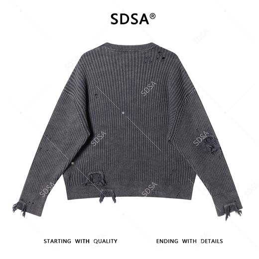 SDSA男士秋冬新款痞帅男装潮牌破洞流苏圆领针织衫百搭慵懒风毛衣 商品图5