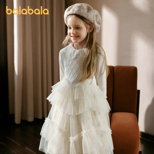 【premium】巴拉巴拉高端线冬羊毛针织拼接网纱连衣裙梦幻甜美女 商品图1