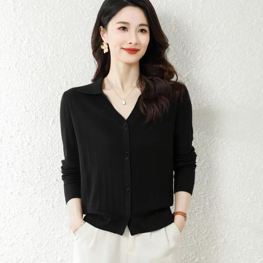 OSL 2206羊毛V领开衫软糯亲肤针织毛衣 商品图2