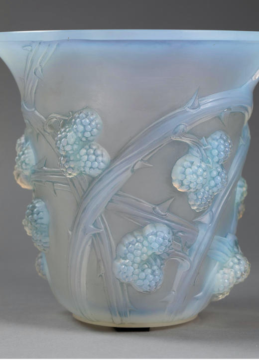 独角鹿西洋古董 1930年法国水晶工坊出品「MURES 黑莓」主题蓝色欧泊水晶花瓶 商品图3