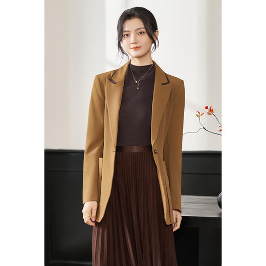 剩S/XXL 米思阳2026春季新款时尚简约大气咖色西装通勤修身显瘦外套女0385 商品图3