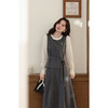 鹿向南「巴黎作家」假两件灰色长袖连衣裙女秋新款设计感法式长裙 商品缩略图2