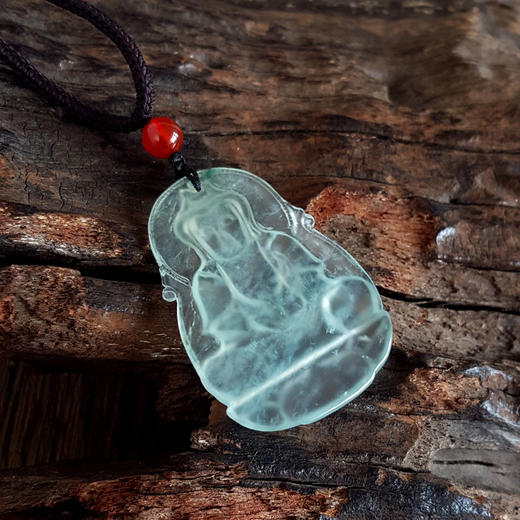 【天然正品】天然收藏级老坑木那高冰种观音坐莲（平安安乐）翡翠吊坠项链230325AH23 现售价：11800 商品图7