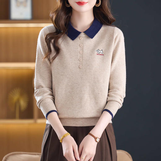 娃娃领针织衫长袖上衣，撞色薄款打底毛衣CC-101-81171 商品图2