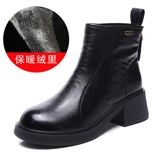 FR 85155真皮短靴复古粗跟羊皮棉靴保暖马丁靴 商品图4