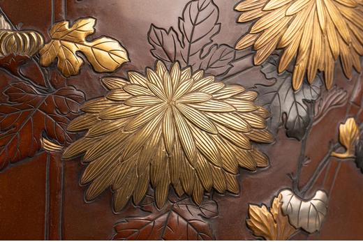 独角鹿西洋古董 1880年代日本明治时期出品东方花鸟主题镀金银精雕装饰麒麟壶嘴大型赤铜茶壶 商品图6