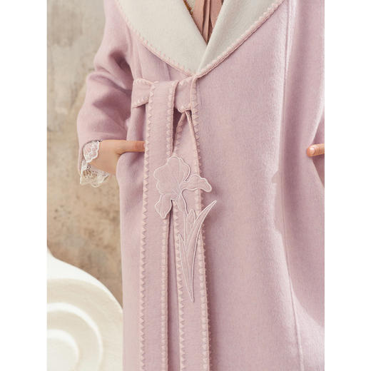 【暖冬内购】两三事梵高文艺冬日恋歌2025秋冬新款绣花腰带拼色双面毛呢外套女 商品图2