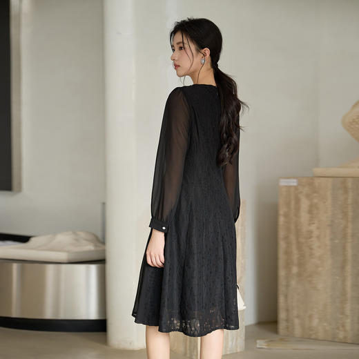 奢姿大码女装2025秋季胖妹妹时尚减龄珍珠水滴型装饰蕾丝连衣裙9953893457 商品图3