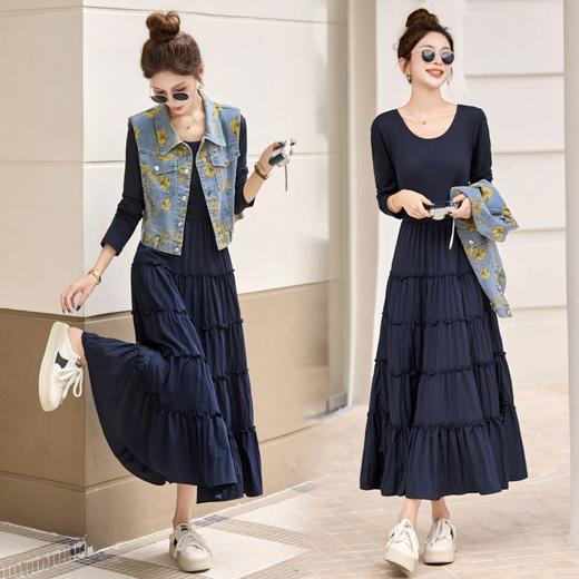 秋季新款女装韩版休闲牛仔马甲连衣裙两件套LXY2556 商品图0