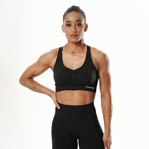 POPBASIC Highlight系列 运动健身服运动上衣无缝带胸垫落日粉 商品图1