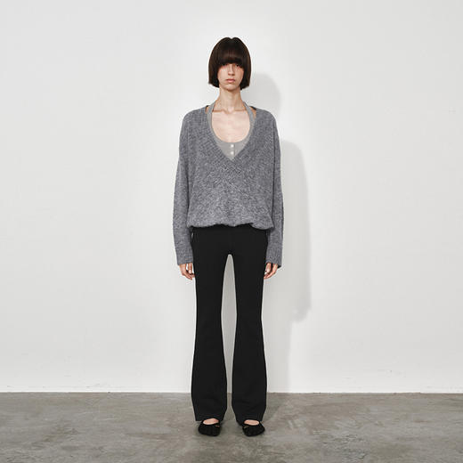 NUTH黑色弹力修身显瘦微喇叭休闲裤女 商品图4