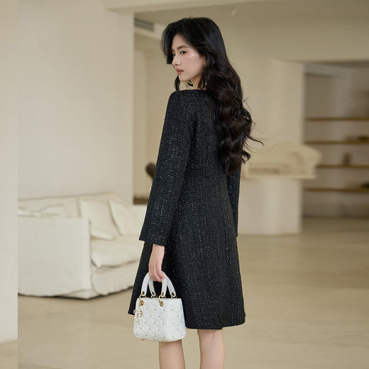 奢姿大码女装2025秋季减龄钻饰小香风连衣裙胖妹妹粗花时尚裙子 商品图3