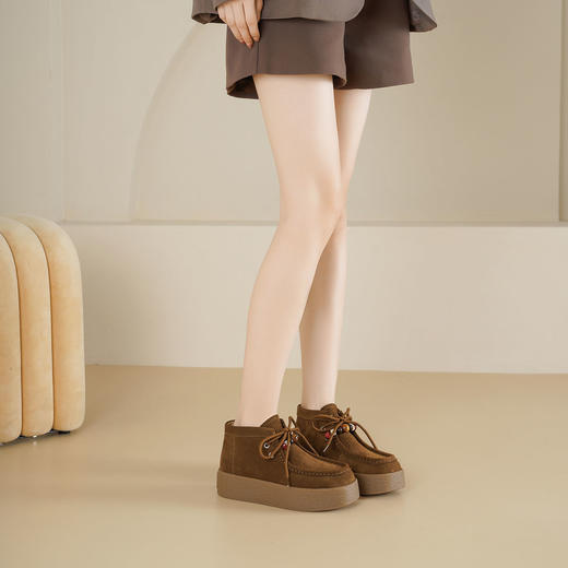 Westory2025年冬季绒面袋鼠鞋方头厚底细带高帮休闲鞋民俗风情短靴S25DS85481 商品图5