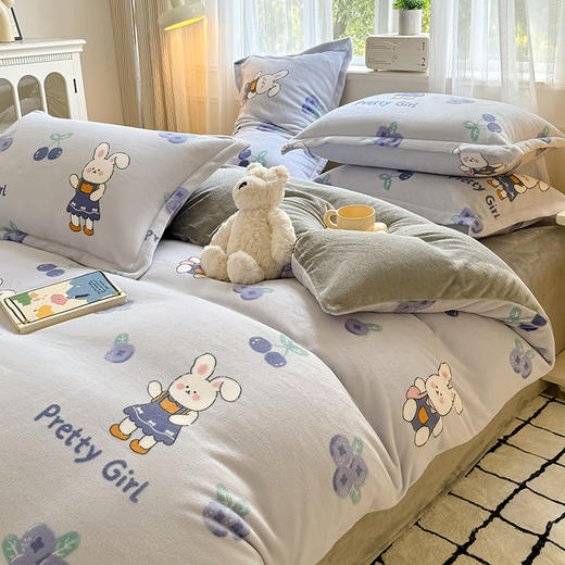 自然醒卡通A类小清新印花牛奶绒被套单件单独被罩加厚珊瑚绒冬QJ 商品图8