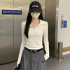 西遇正肩长袖T恤女秋季新款POLO领内搭修身显瘦上衣SS051507 商品缩略图4