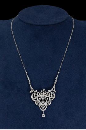 独角鹿西洋古董 1910年代欧洲出品美好时代风格自然花叶造型铂金镶嵌钻石项链