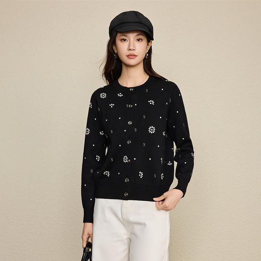 「自」全新升级【铂金会员330/天猫449/差价119】(00532)洛诗琳法式小香风羊毛混纺开衫2025秋季双面提花长袖针织开 商品图2