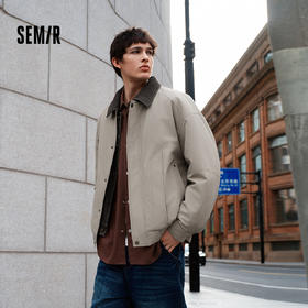 森马棉服男假两件飞行员外套拼接牛仔翻领棉衣冬2025新款oversize