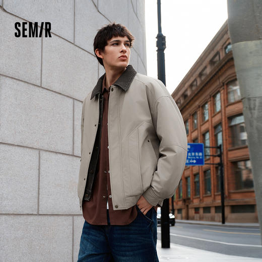 森马棉服男假两件飞行员外套拼接牛仔翻领棉衣冬2025新款oversize 商品图0