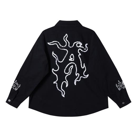 J9821SDSA男士秋冬新款痞帅男装潮牌火焰印花长袖衬衫百搭高街痞帅衬衣 商品图5