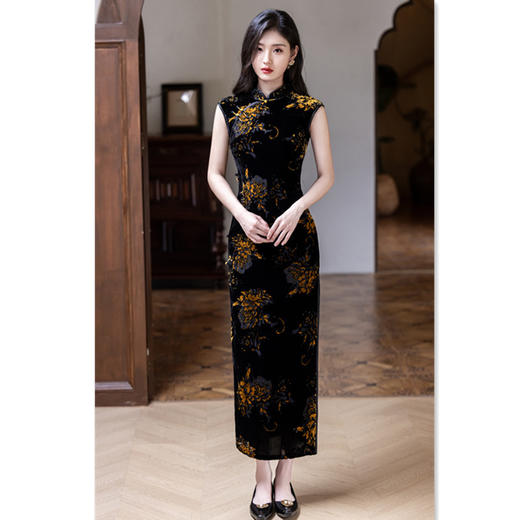 SKY 211024中式修身时尚长款坎肩袖旗袍复古国风 商品图1