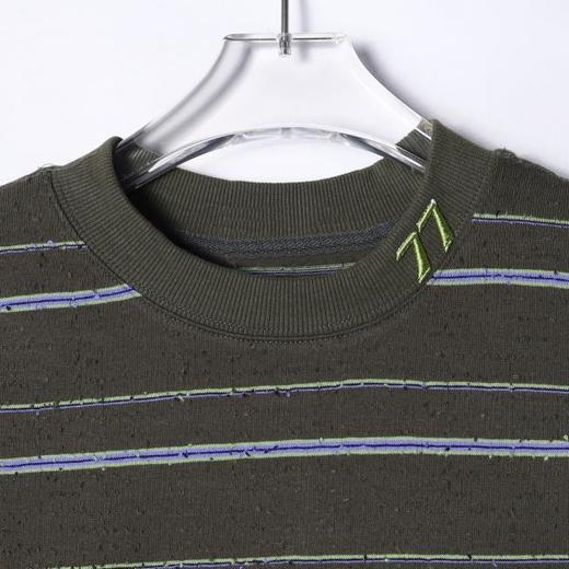 D920SDSA男士秋冬新款痞帅男装潮牌撞色条纹磨毛圆领T恤领口刺绣百搭 商品图2