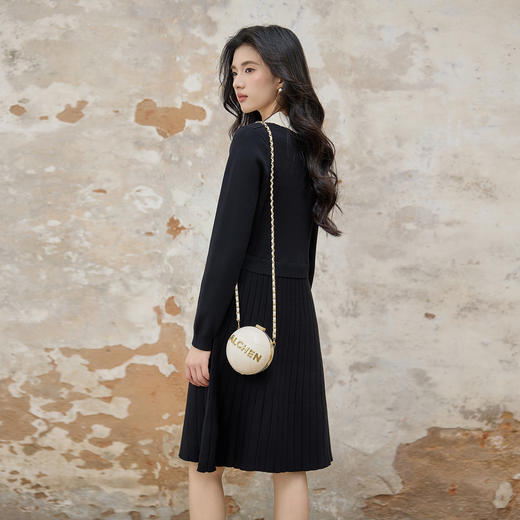 奢姿大码女装2025秋季气质POLO领连衣裙胖妹妹坑条时尚针织裙子9853893114 商品图3