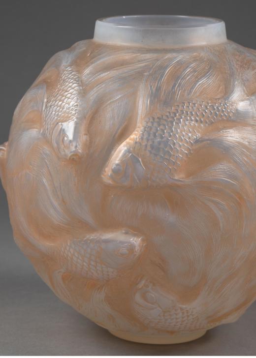 独角鹿西洋古董 1924年法国水晶工坊出品「Formose 锦鲤」主题橙色欧泊水晶花瓶 商品图1