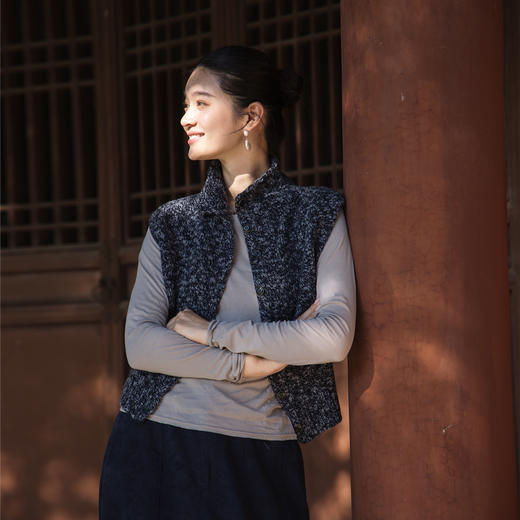 绽放女装623朵/多色高领花纱百搭宽松开襟针织马甲女秋冬季叠搭 商品图1