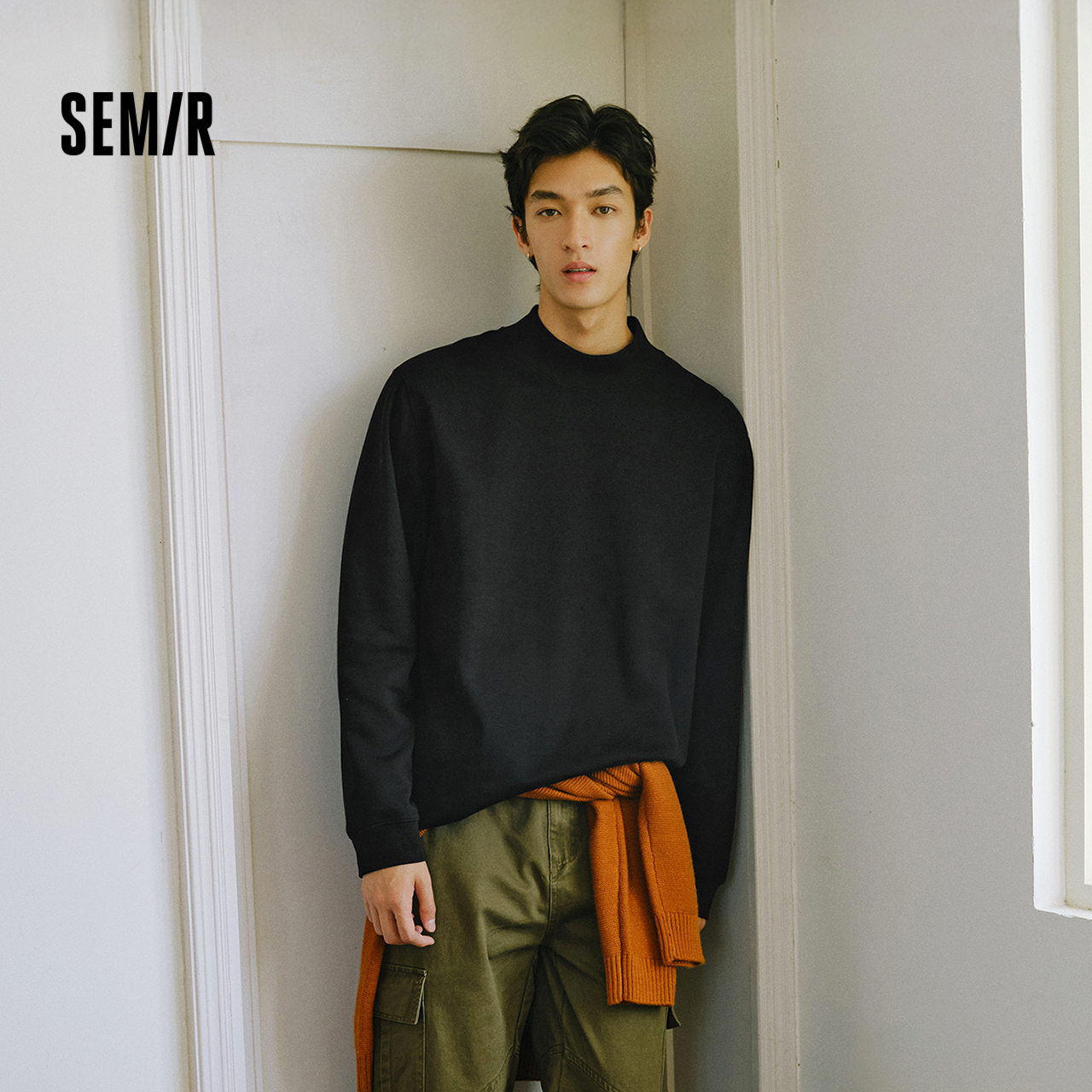 森马长袖T恤男士半高领打底衫纯色内搭2025冬季新款上衣基础百搭