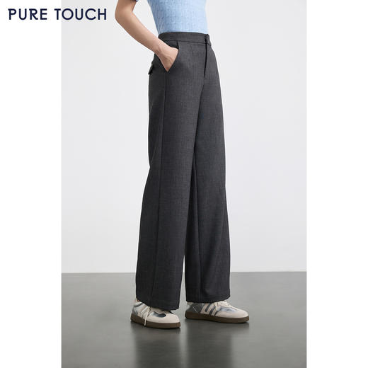 PURE TOUCH女装 25秋冬新款高腰直筒休闲裤百搭简约灰色廓形长裤 商品图3