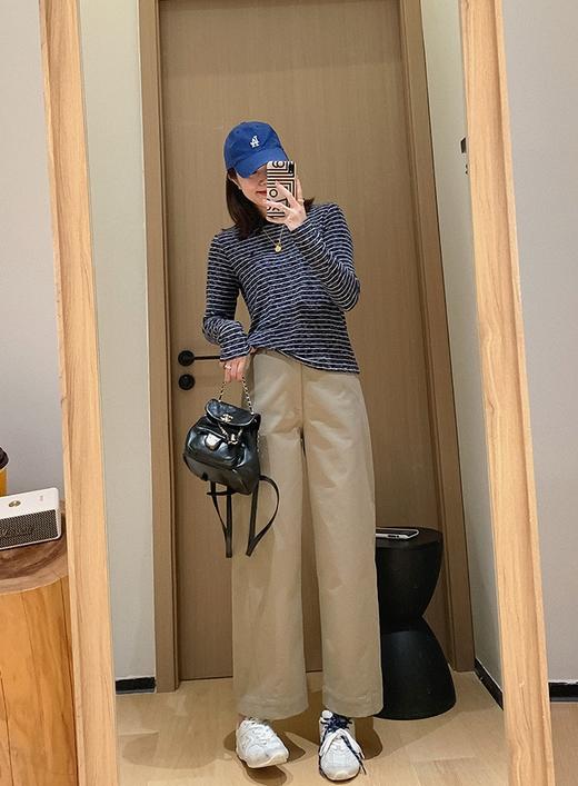 香香5号条纹T雪花肌理软糯植绒撞色长袖T恤 商品图14